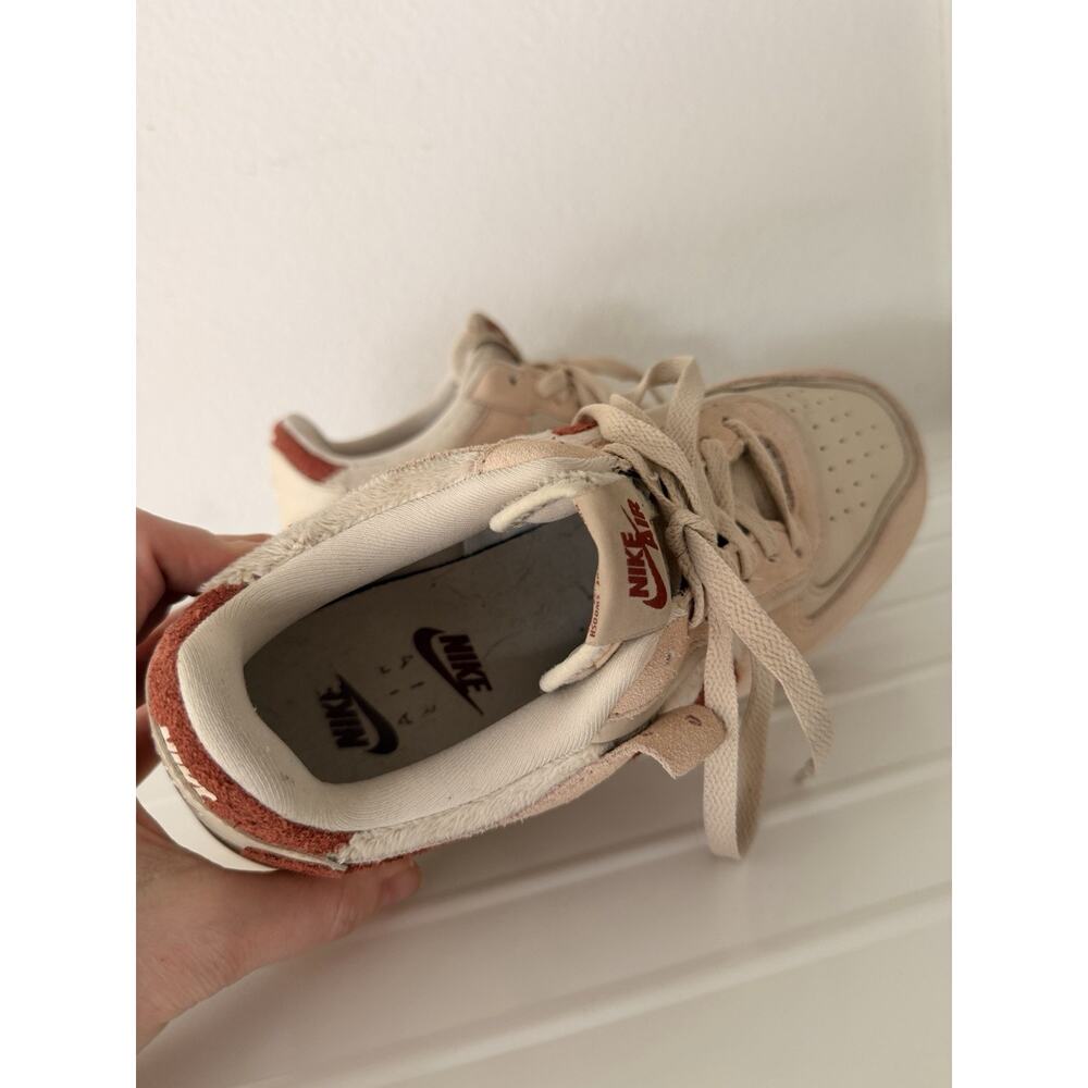 Nike Air Force 1 Beige Red Low Top Sneakers Leather Suede Lace Up - Picture 5 of 5